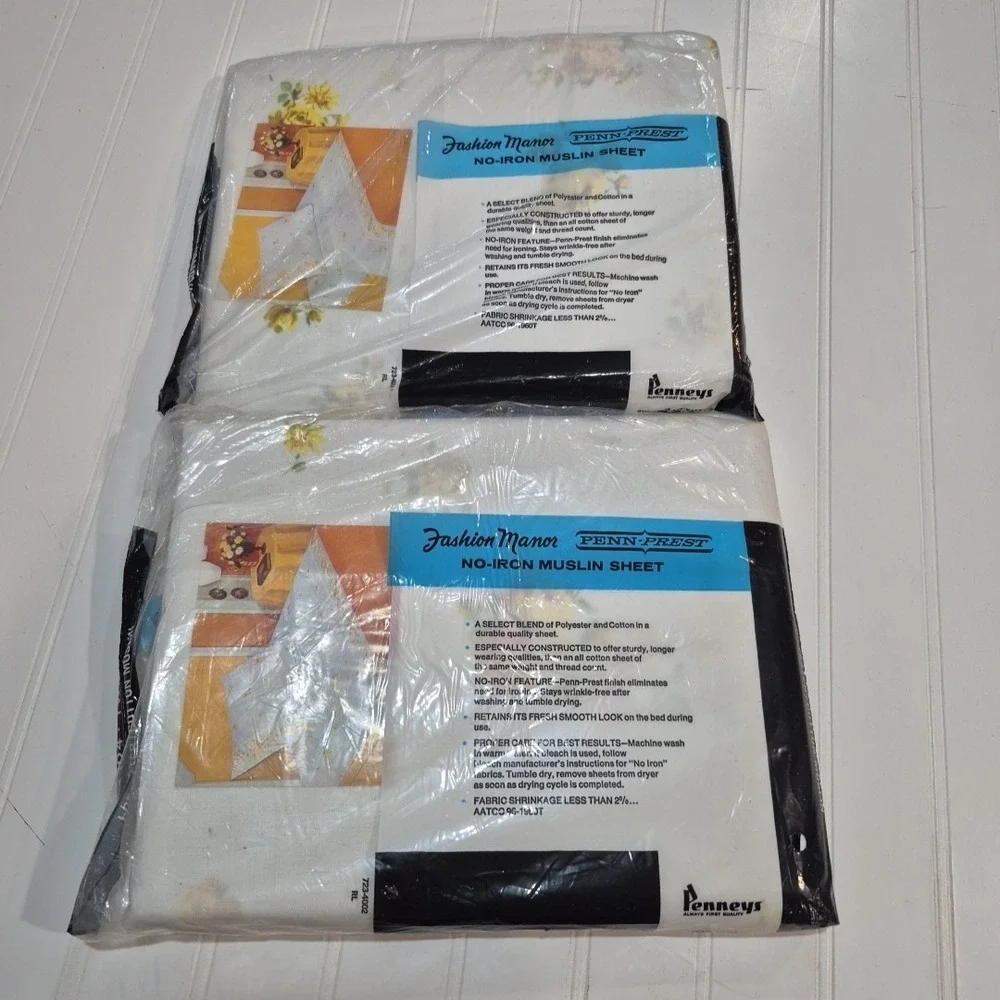 Vintage JcPenny's Twin Fitted & Flat Lemon Pattern Sheets. NOS Penn-Prest
